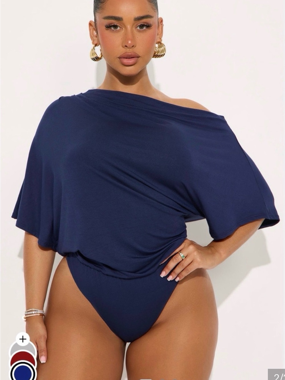Fashion Nova Draped Navy Blue Bodysuit